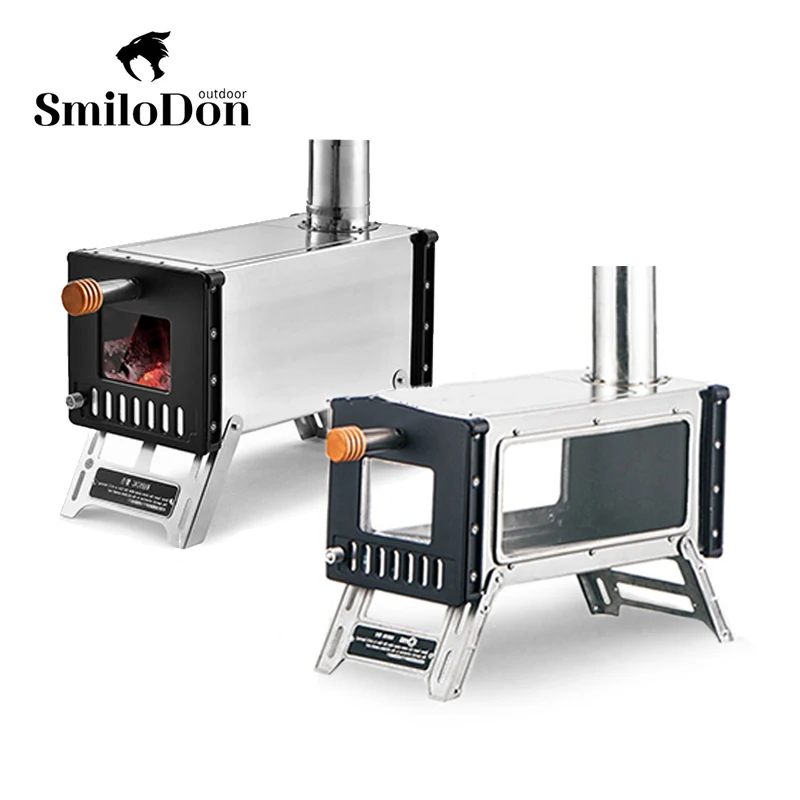 

SmiloDon Camping Fire Wood Stove Outdoor Mini Wood Burning Stove Glass Window Stainless Steel Hot Tent Cooking Heating Stove
