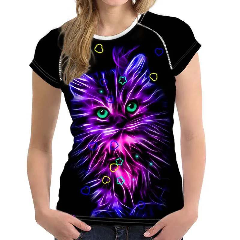 

Women's 3D print T-shirt, casual round neck T-shirt and funny street cat
