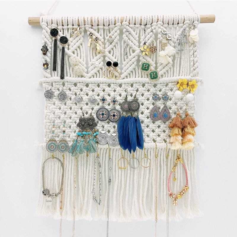 Hanging Earring Organizer Wall Mounted Jewelry Organizer Display Holder Decorative Tapestry for Necklaces Bracelets