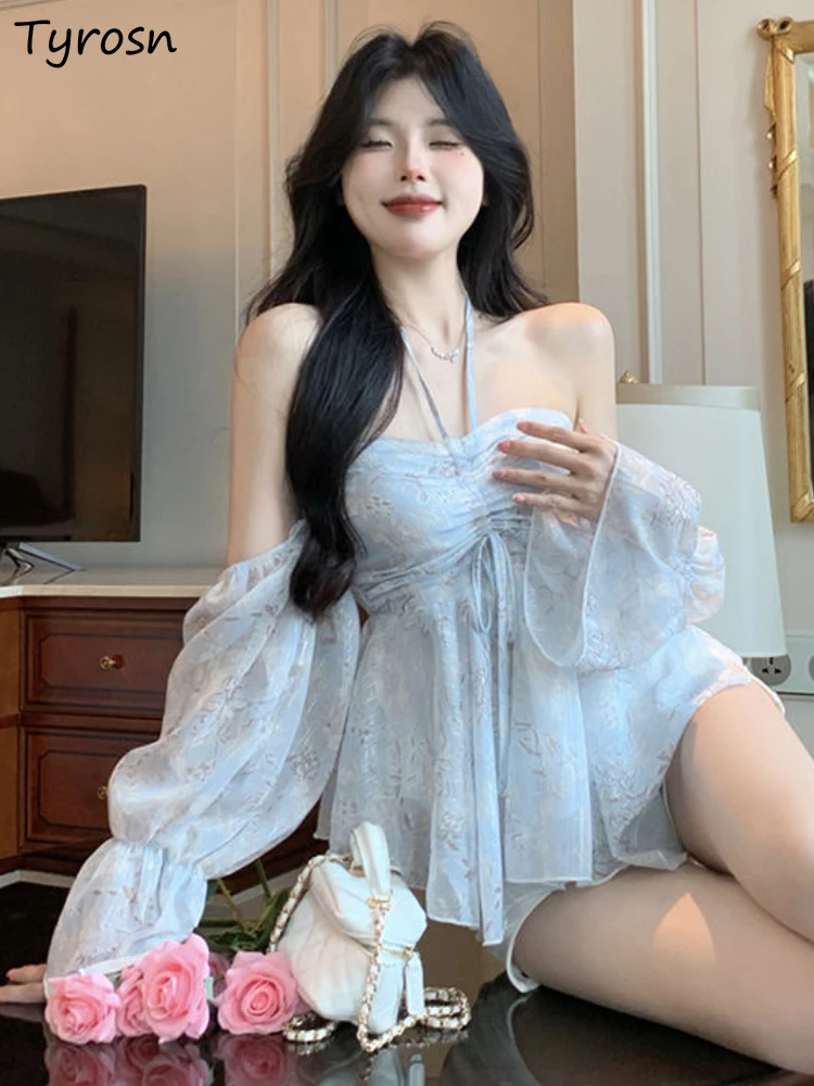 

Blouse Women Design Sexy Fashion Summer Off Shoulder Leisure Folds All-match Slash Neck Daily Hotsweet Shirring Tender Elegant