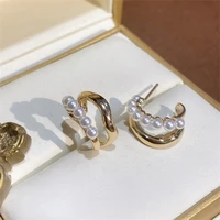 2022 new korean geometric metal senior earrings fashion fine pearl women contracted push back stud earrings jewelry