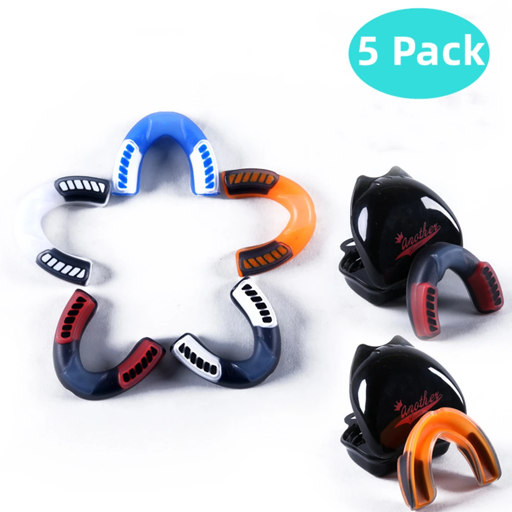 

5 Sets Sport Mouth Guard Gum Shield For Boxing MMA Rugby Judo Karate Basketball Rugby Boxing Karate With Teeth Braces Box