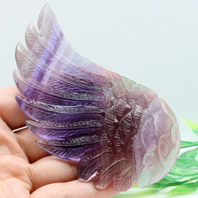 

3.7inch 100g Natural Fluorite Crystal Wing Statue Carved Sculpture Jewelry Crafts Healing For Gift