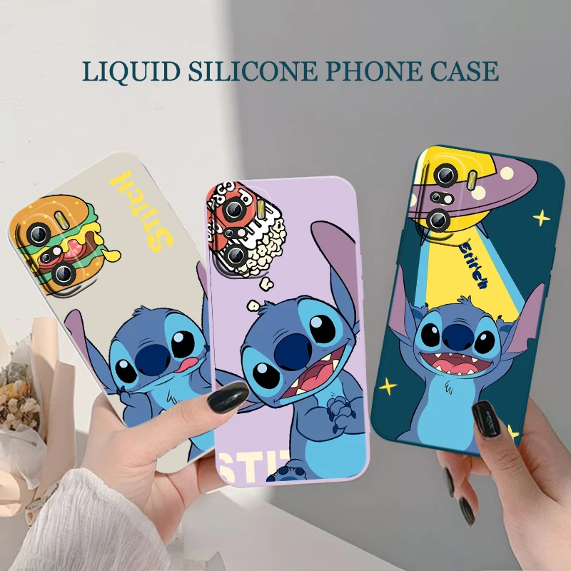 

Super cute Stitch Phone Case For Xiaomi Redmi K50 K40 10X 10 9T 9AT 9A 9C 9 8A 8 7 6A 5A Pro Liquid Rope Funda Cover Soft Back