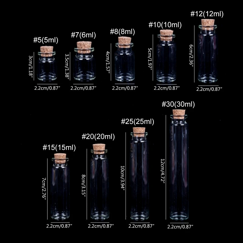 RXJC Маленькие бутылочки с пробковыми пробками Крошечные флаконы прозрачные