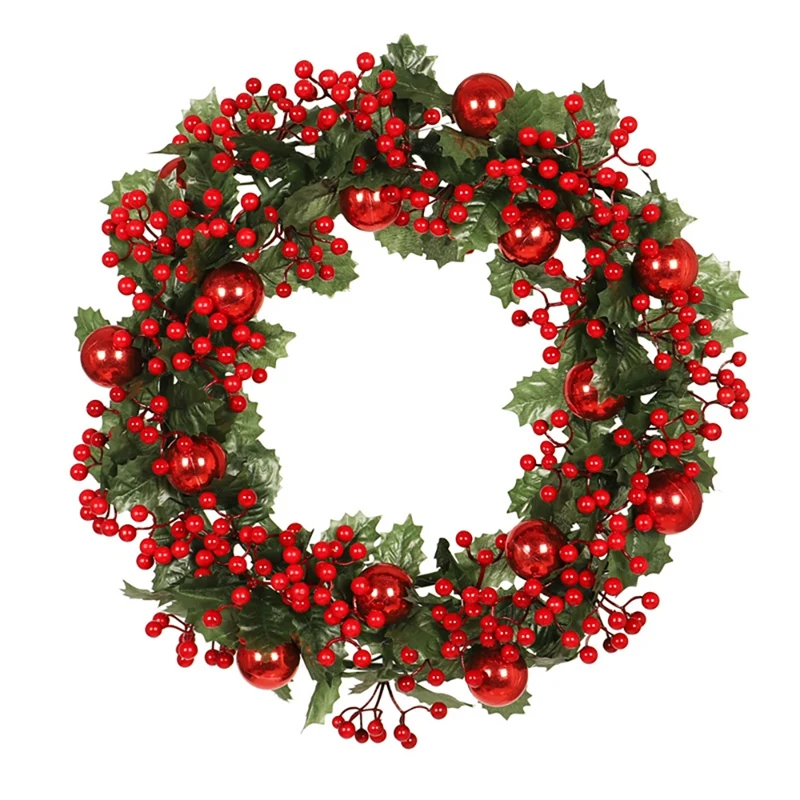 Artificial Christmas Ball Wreath With Berry Leaf For Front Door Wall Window Farmhouse Home Decoration | Дом и сад