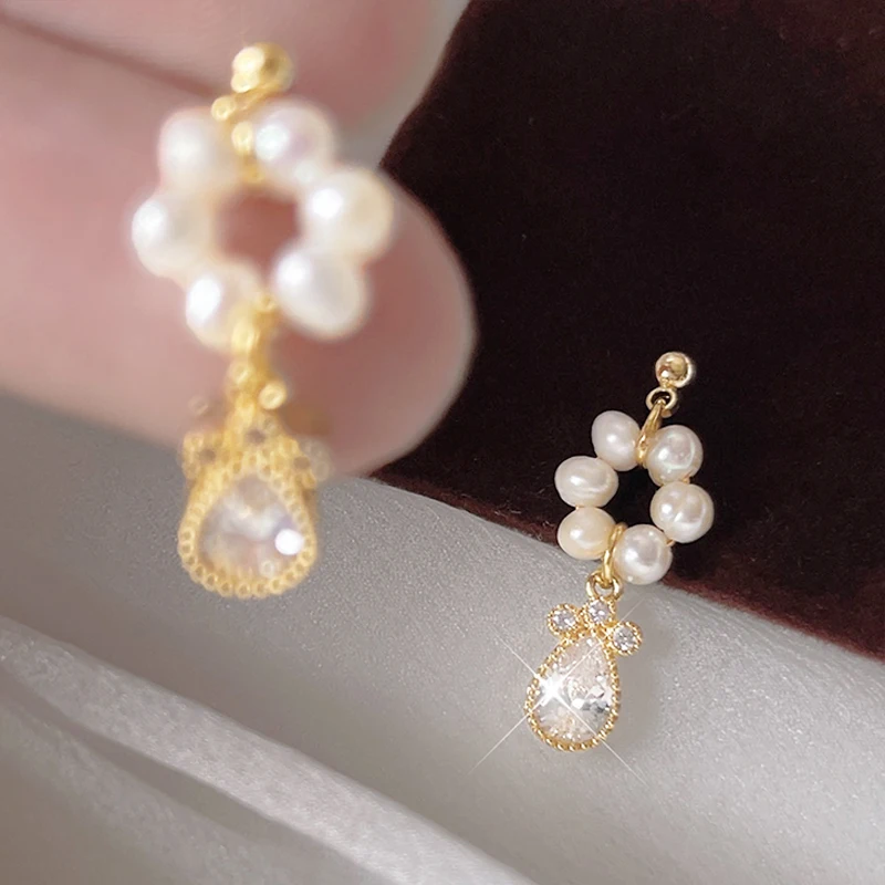 

Серьги женские из натурального пресноводного жемчуга, роскошные сверкающие инкрустированные фианитами класса ААА, Винтажный французский ...