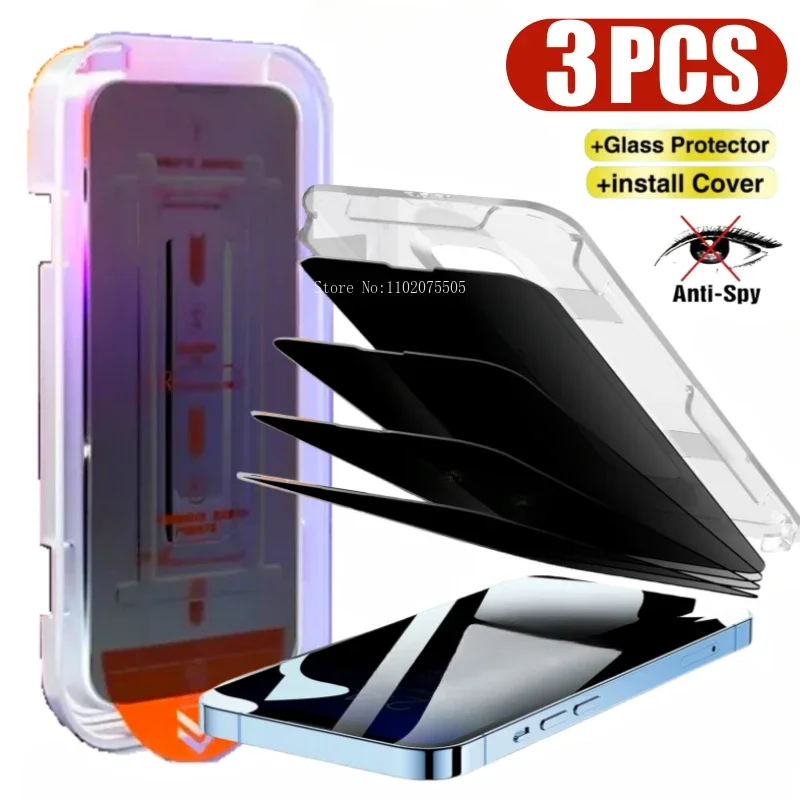 Защитное закаленное стекло для IPhone 15 14 13 12 11 XS Pro Max Plus XAnti-Spy 3 шт.