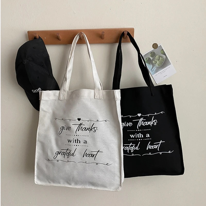 

New Canvas Bag for Women Letters Large Capacity Female Shoulder Bag Eco Handbag Reusable Designer Tote Shopping Bag 2022
