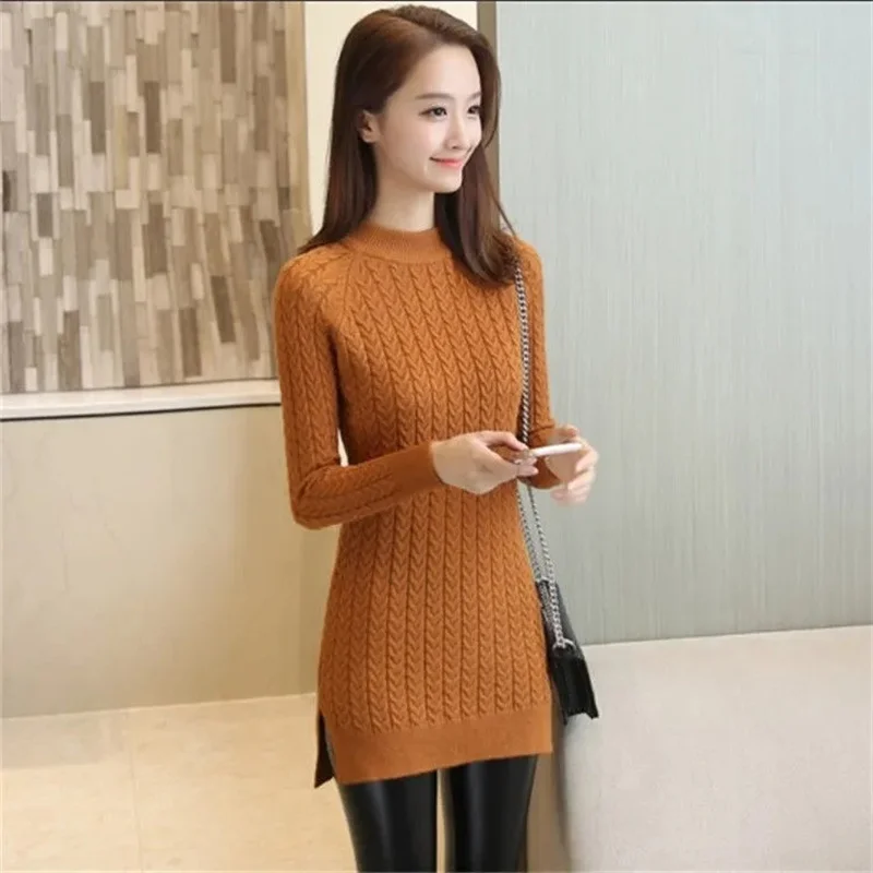 

New Autumn Winter Sweater Women Mid-length Korean Pullover Pure Color Long-sleeved Knitwear Sweater Female Tops Bottoming Shirt
