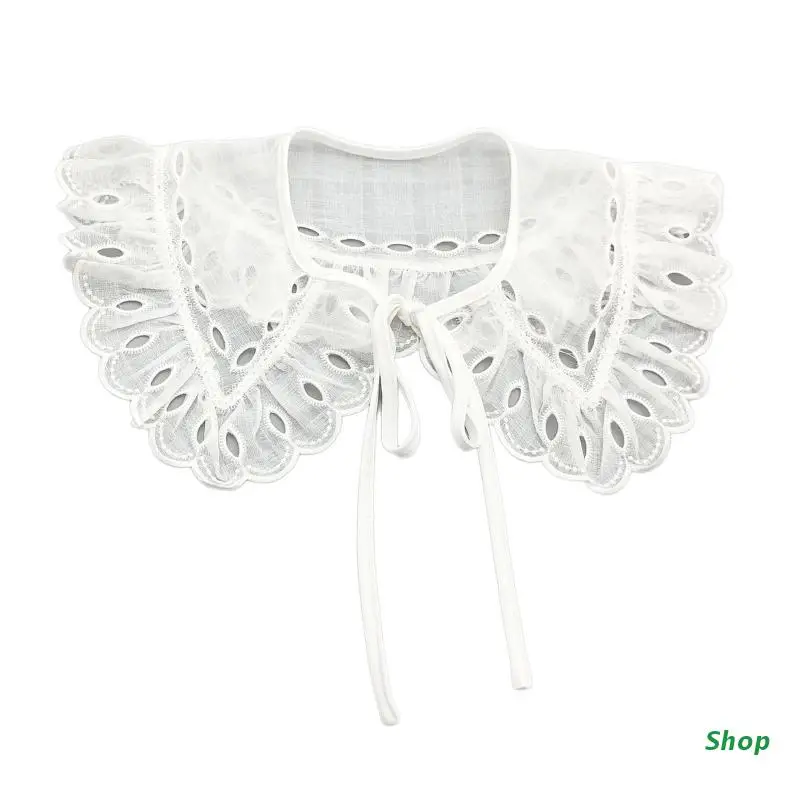 

L5YC False Collar Shoulder Wrap Detachable Embroidery Collar Venise Lace Up Neckline