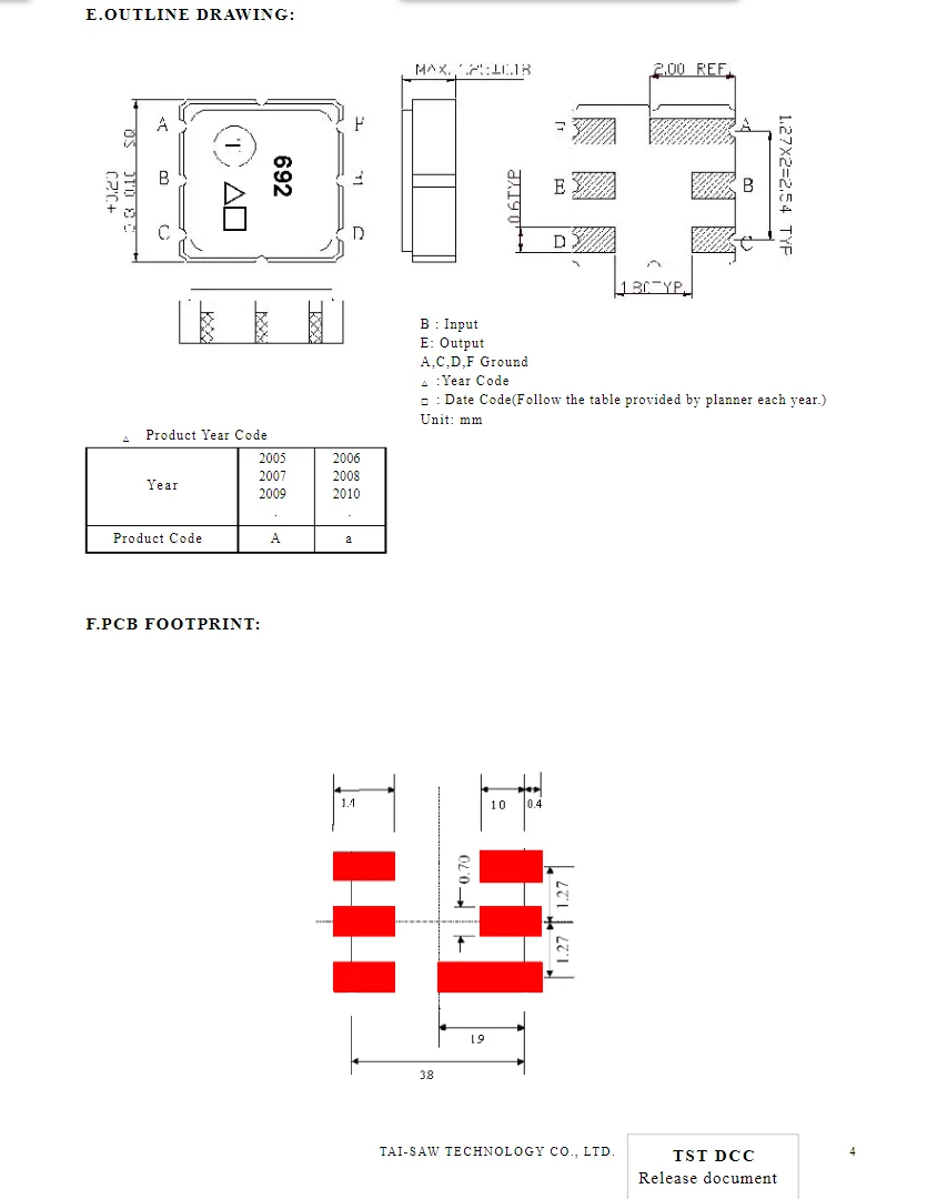 10 шт. TA0692A код 692 новый оригинальный 433 МГц упакованный SMD пильный фильтр