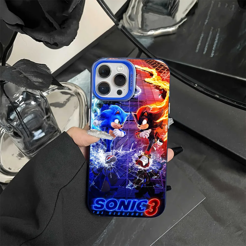 Фото Sonic Hedgehogs 3 Phone Case For iPhone 16 12 13 14 15 Pro Max Plus Color Electroplated Silver IMD Laser Cover №1