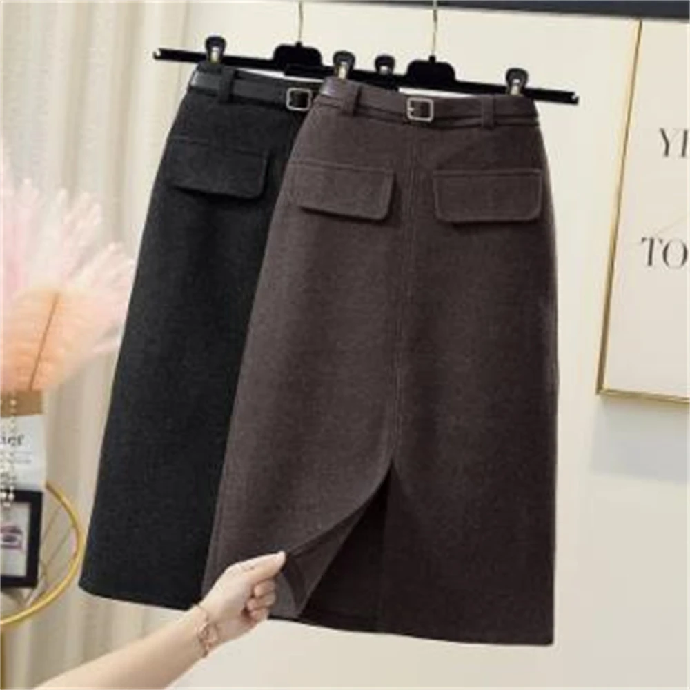 

Winter Skirts 2022 Fall Winter Elegant Korean Skirt High Waist Casual Office Ladies Skirt Clothes Bottoms Jupe Pencil Falda