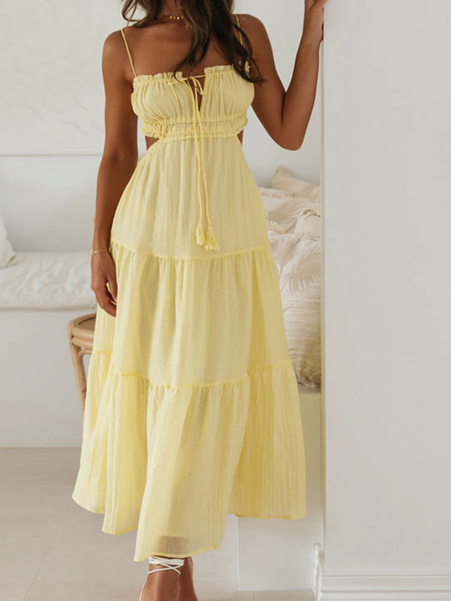 

Женское облегающее длинное платье Y2k, платье на бретелях-спагетти с низким вырезом, сексуальное платье с открытой спиной и высоким разрезом, клубная одежда