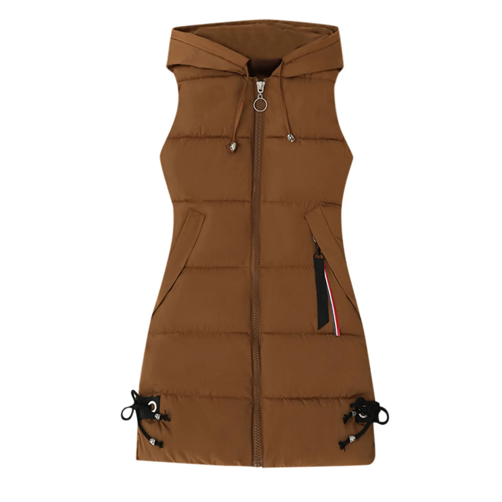 Женская Повседневная однотонная куртка жилет с капюшоном приталенная