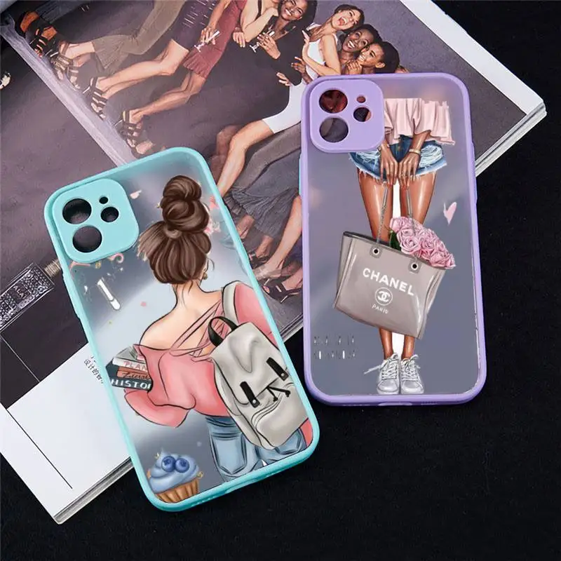 

Girls Best Friends wallpaper Phone Case For iPhone 13 12 11 Mini Pro XR XS Max 7 8 Plus X Matte transparent blue Back Cover
