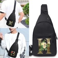 unisex mini chest pack short travel messenger sling bag shoulder chest bag golden flower letter pattern printing crossbody bags