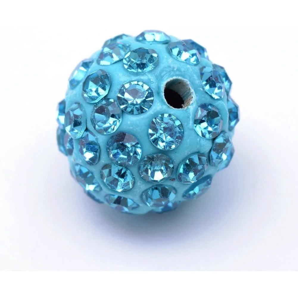 

12mm 100pcs Aquamarine Pave Czech Crystal Rhinestone Disco Ball Clay Spacer Beads Round Polymer Charms Beads for Jewelry Making