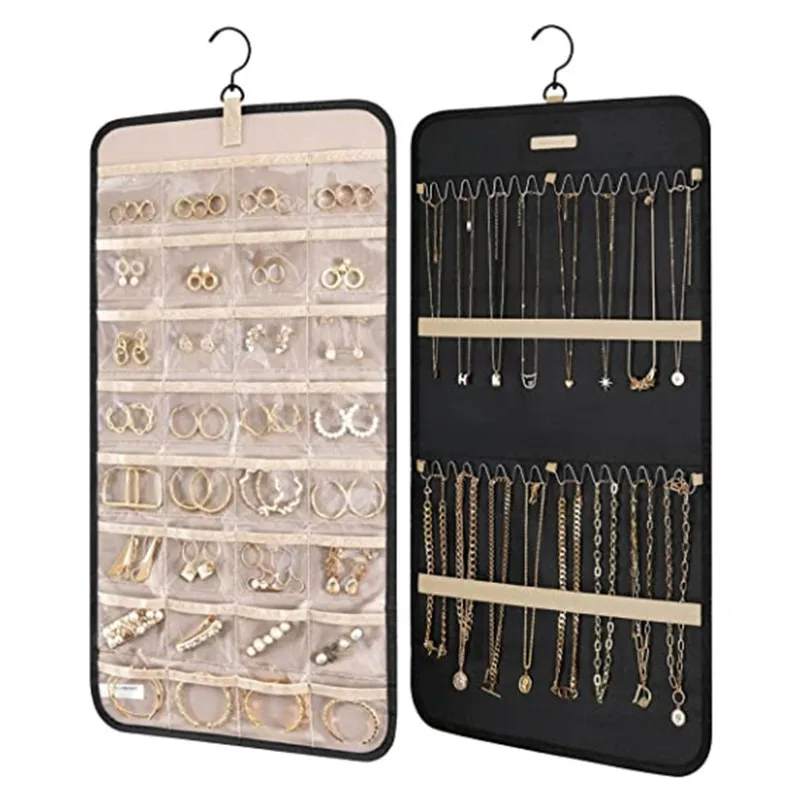

New Portable Hanging Jewelry Storage Roll Hook Metal Hook Double-sided Jewelry Rack