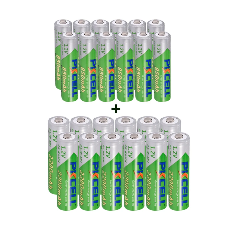 

Аккумуляторные батареи PKCELL, 12 шт., 2200 мА · ч, AA + 12 шт., AAA, 850 мА · ч, 1,2 в, Ni-MH, AAA/AA, и блок батарей AA /AAA