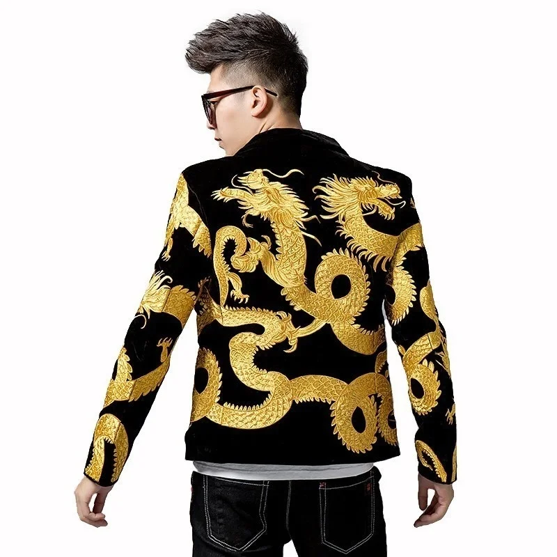 

Heavy Imperial Embroidery Men Suit Blazer Masculino Night s Slim Fit Jacket Chinese Style Dragon
