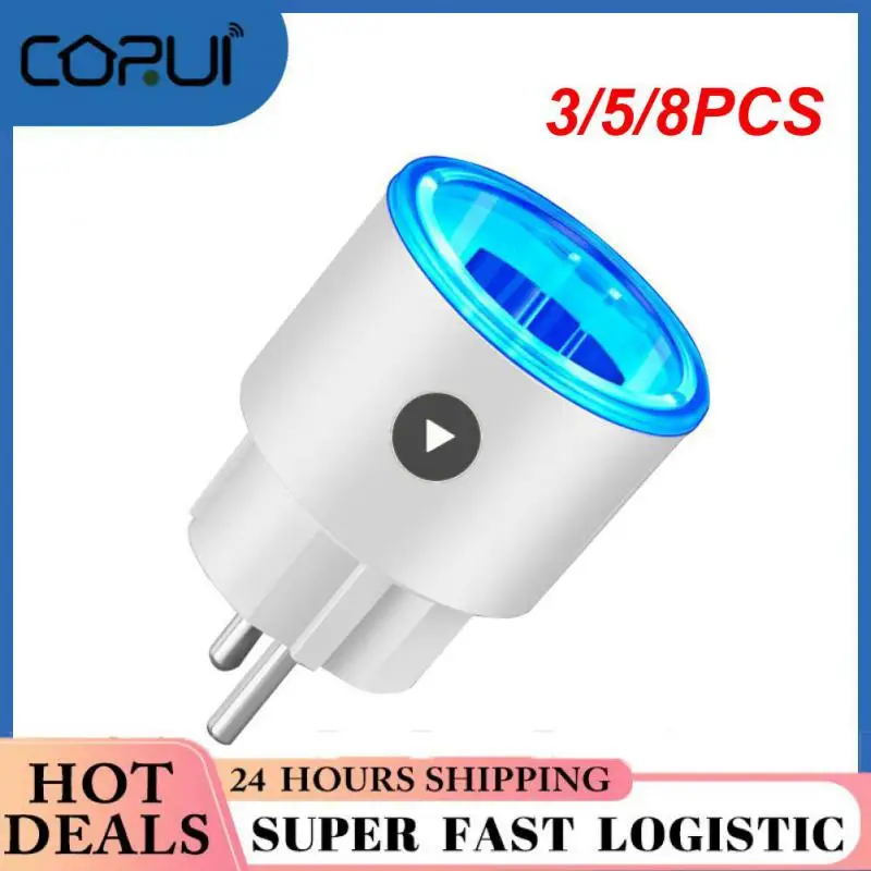 

3/5/8PCS Power Monitor Timing Rgb Socket 16a Eu Plug Tuya Mini Smart Socket Work With Alexa Google Home Voice App Remote Control