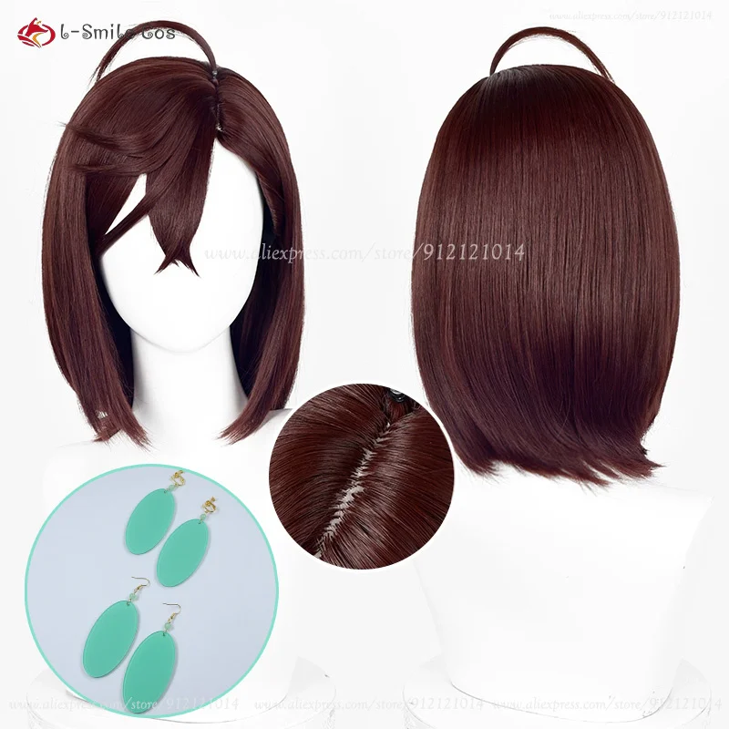 Аниме Momo Ayase Косплей Парик 37 см Короткие темно-коричневые парики с серьгами