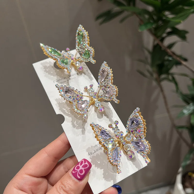 

Movable Butterfly Hairpin Shiny Rhinestone Three-dimensional Cute Duck Clip Girls Headwear Nice Birthday Gift For Daughter