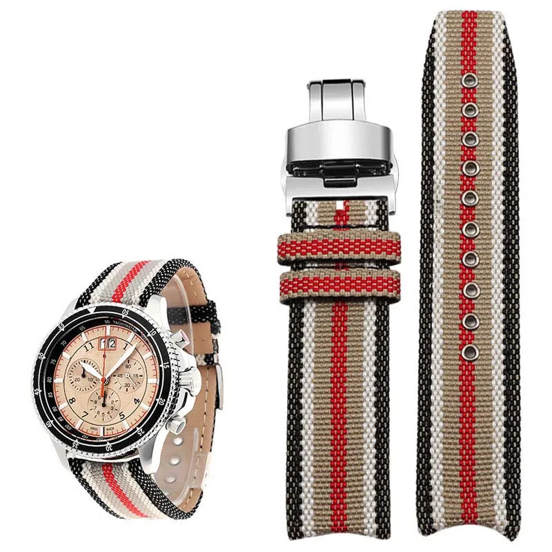 WatchbandFor BU7600 BU7680 Nylon Canvas Watch straps Men's Quartz Accessories with Butterfly Buckle Burber-ry Arc end bracelet