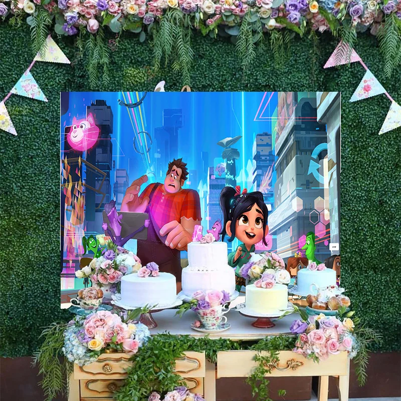 

Wreck-It Ralph Disney Cartoon Racing Game Princess Vanellope von Schweetz Backdrop Baby Happy Birthday Party Backgrounds Banner