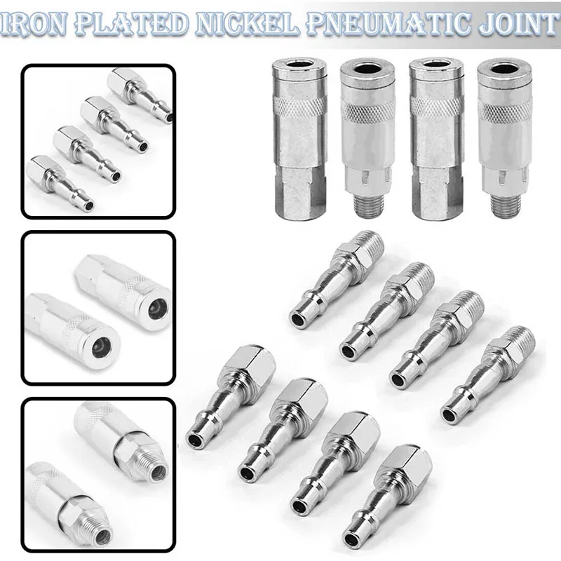 

12PCS Iron With Nickel Plated Euro Air Line Hose Fitting Connector Quick Release 1/4'' BSP Male Female