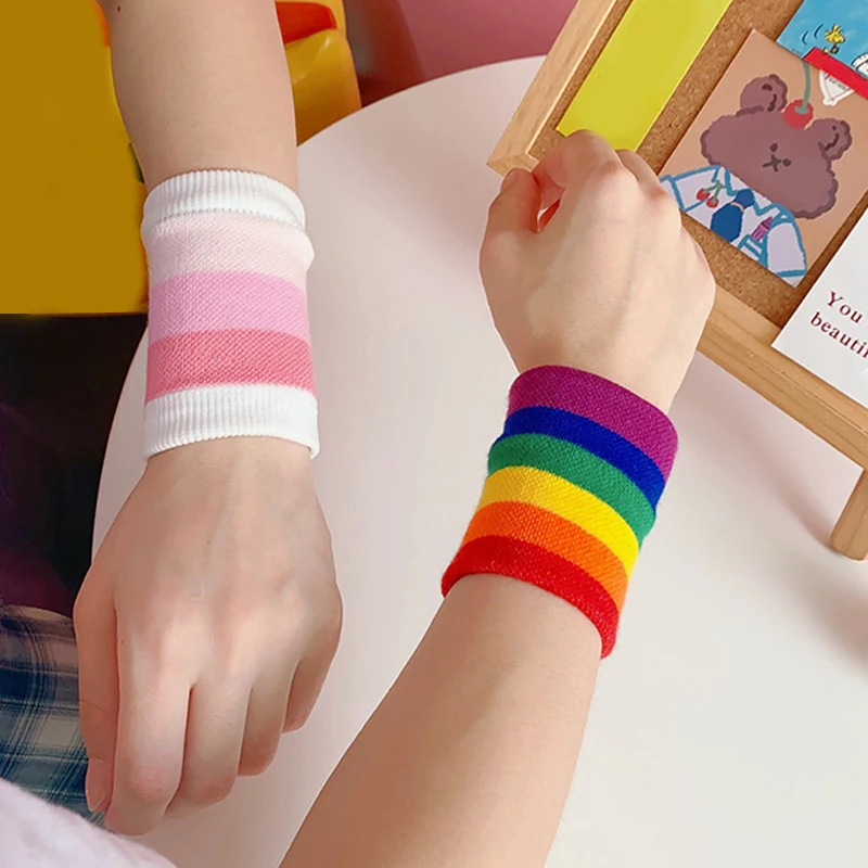 

Rainbow Color Wristband Men Women Breathable Warm Braces Multicolor Sweatband Hand Band Running Basketball Fitness Wristbands