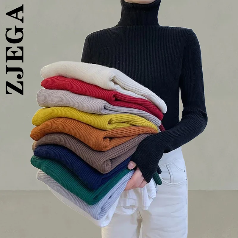 

Zjega New Women Sweater Knitted Cheap Girl Simple Top Women Warm Korean Sweaters Women Basic Long Sleeve Woman Sweaters Female
