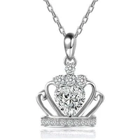 new romantic silver plated heart crown pendant necklaces for women shine cz stone inlay fashion jewelry delicate party gift