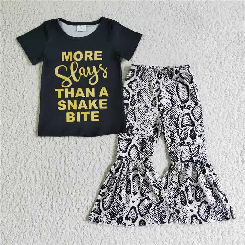 

Black Top Milk Silk Letter Printed Flared Pants Set