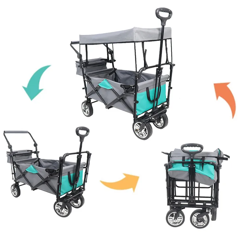 

Collapsible Outdoor Baby Beach Trolley Wagon With Canopy Veer Wagon Stroller Folding For Kids Garden Hand Cart