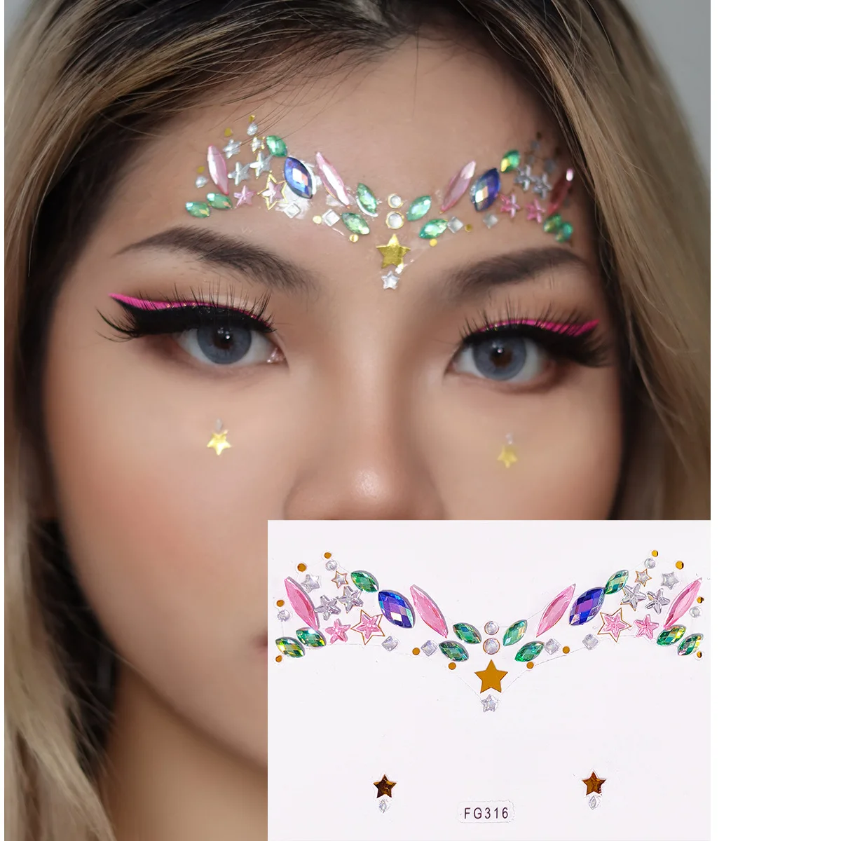 

3D Shiny Crystal Face Sticker Tattoo Bar Music Festival Rhinestone Sticker Carnival Party Face Decoration Mermaid Makeup
