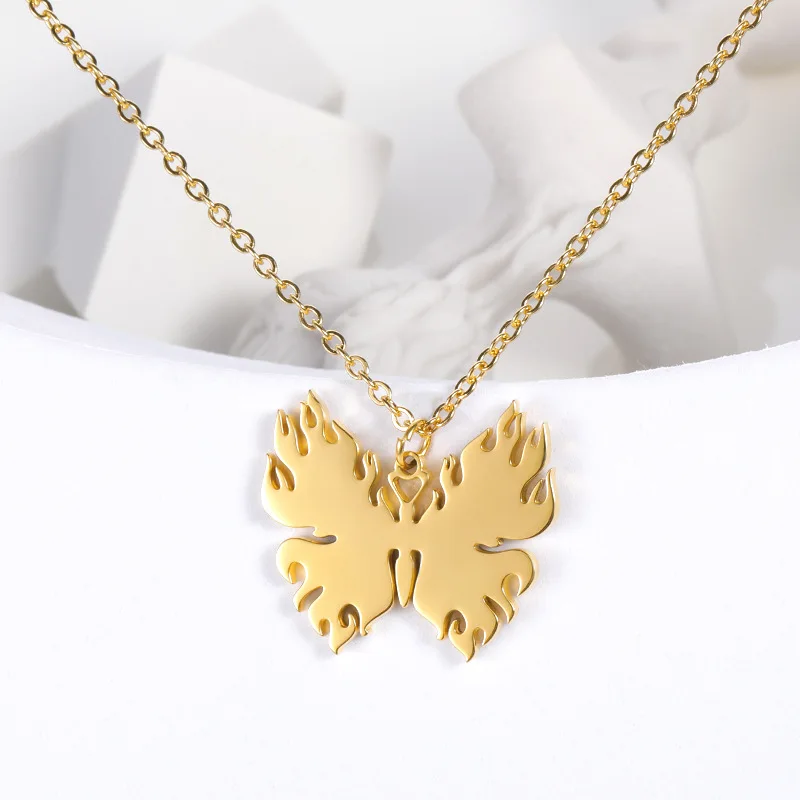 

European And American Cross-border New Flame Butterfly Pendant Necklace Male And Female Couple Butterfly Necklace 18K Gold