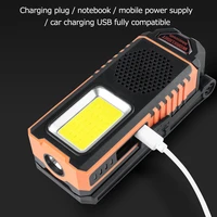 usb rechargeable cob work light bluetooth compatible speaker portable flashlight power bank 6 modes emergency camping lantern