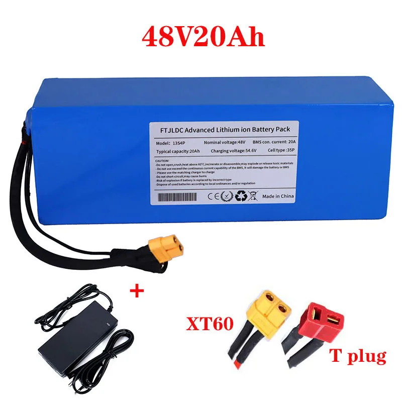

48V 20ah 13S 54.6V 18650 Lithium Battery Pack 48V 20AH 1200W electric bicycle battery Built in 30A BMS XT60 plug+54.6V Charger
