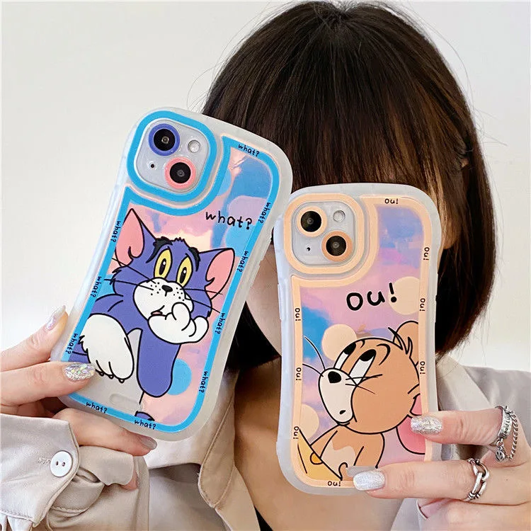 

Funny Cute Cat Laser Phone Case For Phone Cases For iPhone 13 12 11 Pro Mini XR XS MAX 8 X 7 SE cartoon transparent phone case