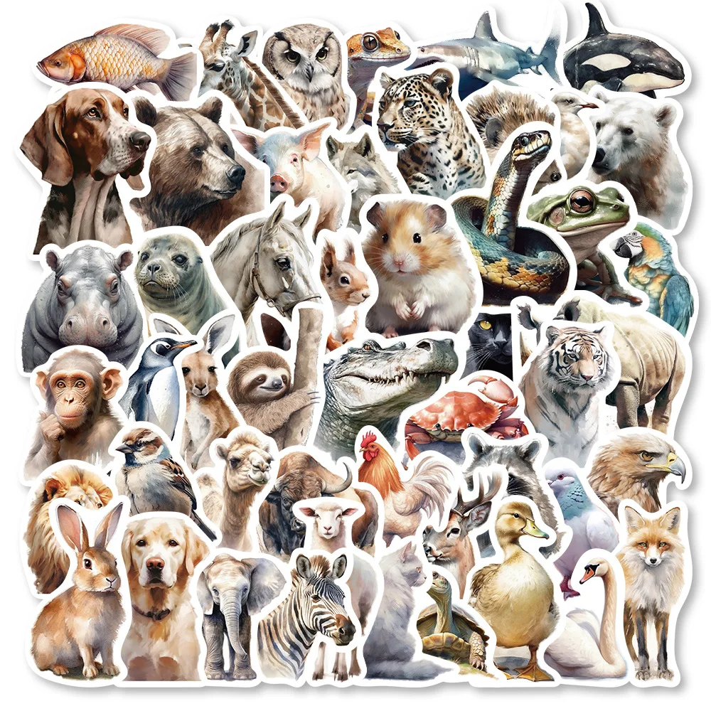 

10/30/50PCS New Popular Cartoon Watercolor Animal Sticker Pack Skateboard Guitar Decoration DIY Laptop Waterproof Decal Wholesal