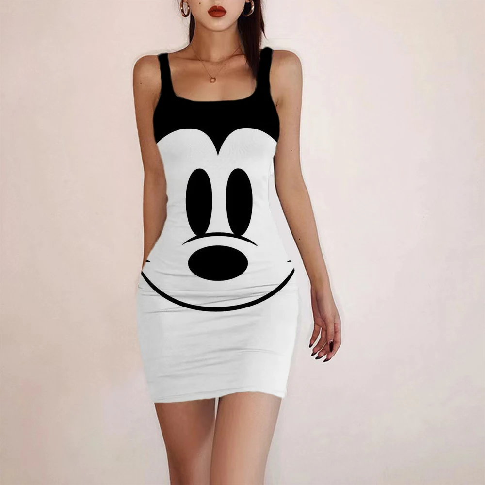 

Disney New Hot Vestidos Women Dress Summer Sexy Bodycon Dress Minnie Mickey Sling Sleeveless Mini Short Vestido Club Party Dress