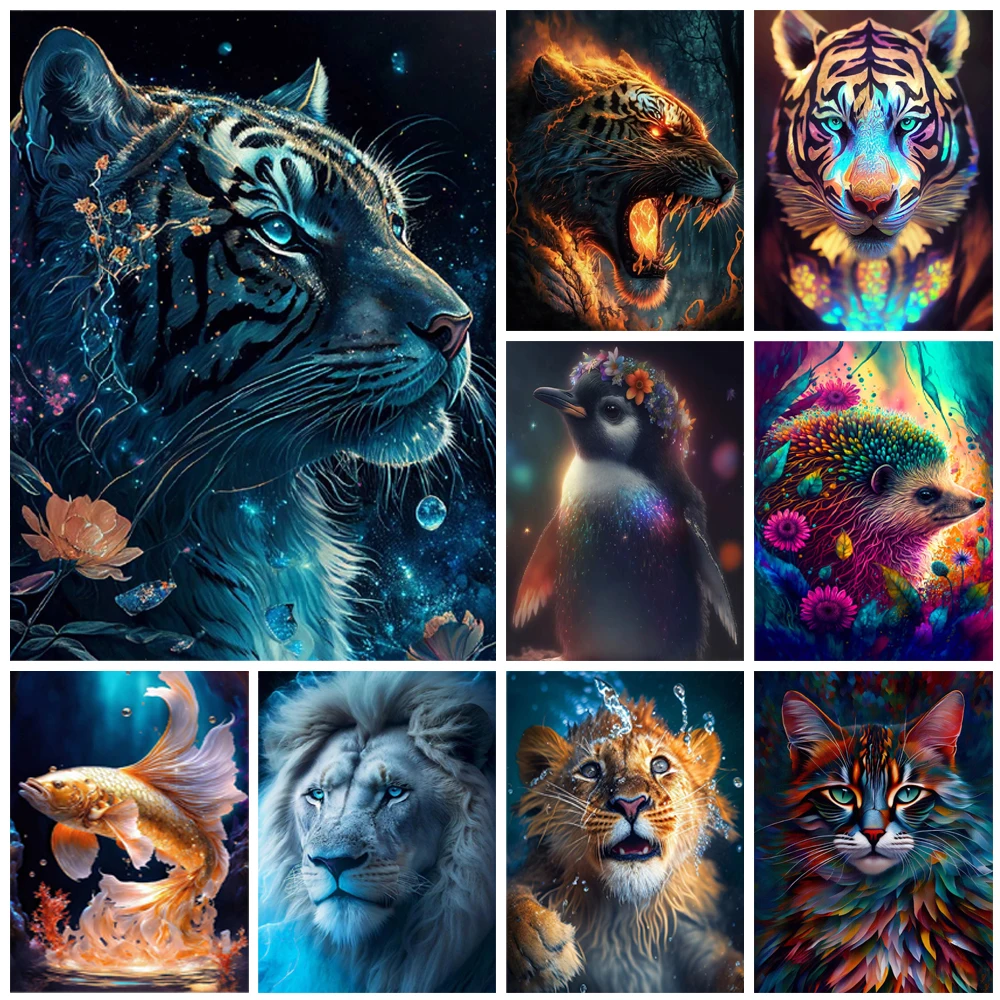 

Алмазная 5D картина «сделай сам», Набор для вышивки крестиком с изображением ежей, тигра, Льва, кота, мозаики, рукоделия, домашний декор