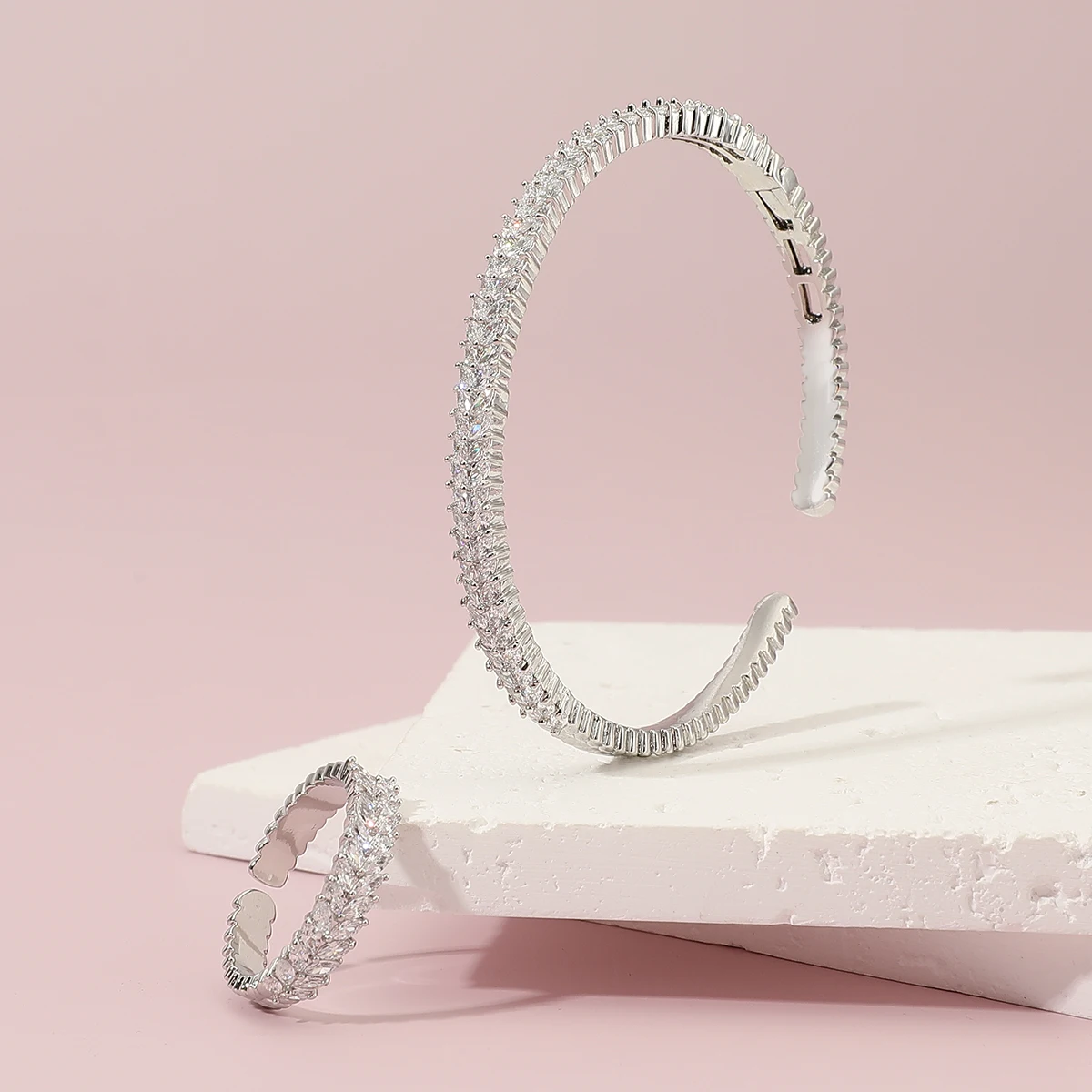 Модный умный Браслет-Багет с кубическим цирконием AAA и кольцо геометрический