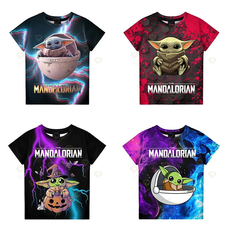 

Disney Baby Yoda Summer Men Women Children T-shirt 3D Short Sleeves Print T Shirt Casual Boy Girl Kids Tops Streetwear Tee