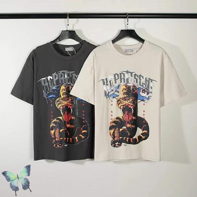 

Stock 2022SS REPRESENT AS GOOD AS DEAD T SHIRT Python Print Casual Represent Short Sleeve T-Shirt