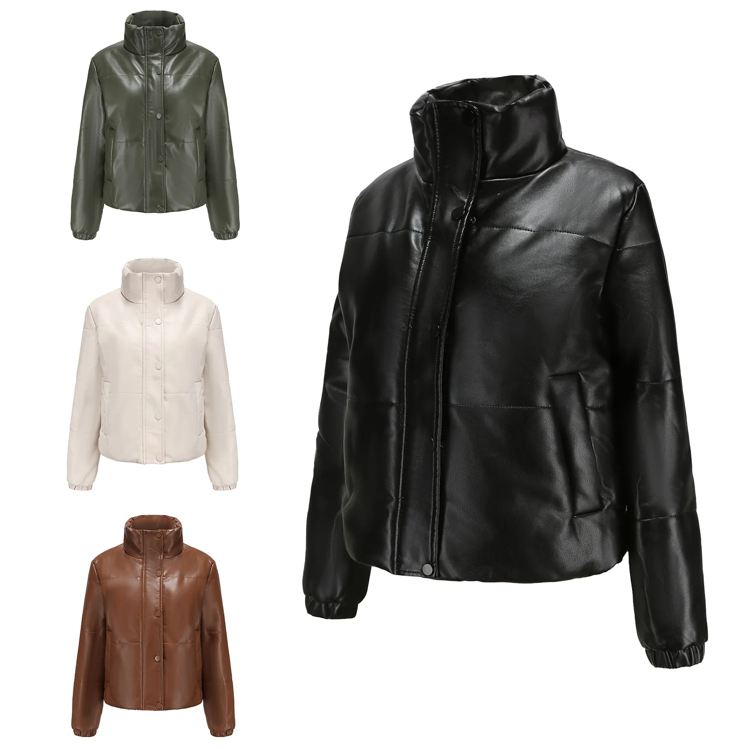 New autumn and winter short leather coat women's coat thickened cotton coat bread jacket