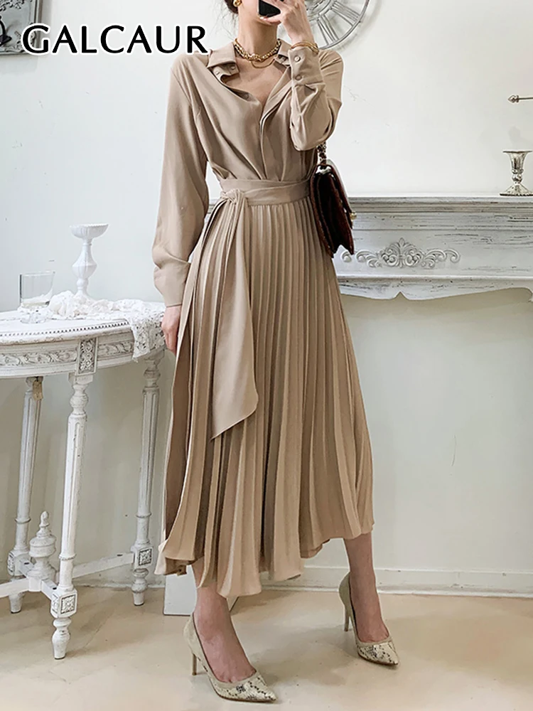 

GALCAUR Cut Out Casual Plain Dress For Women Lapel Short Puff Sleeve High Waist Mini A Line Dresses Female 2022 Fashion Clothing